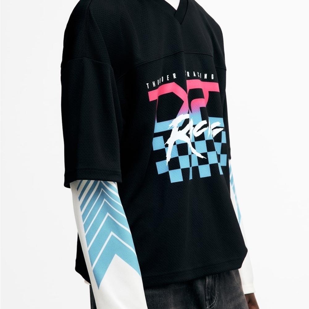 H&M Black and Blue Graphic Men's OVERSIZED PRINTED MESH T-SHIRT Jersey - Picture 3 of 10